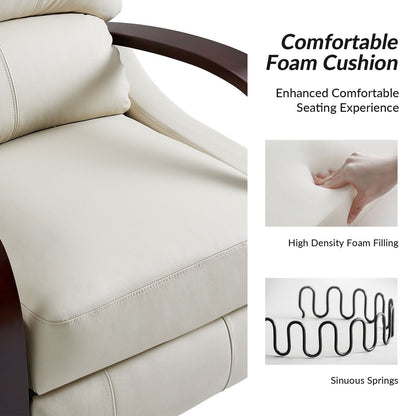 Fauteuil inclinable manuel Alex Mid-Century Modern en cuir véritable avec accoudoirs incurvés en bois, lot de 2