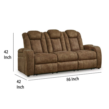 Canapé inclinable électrique Alexy, USB, rangement, similicuir marron 86 pouces