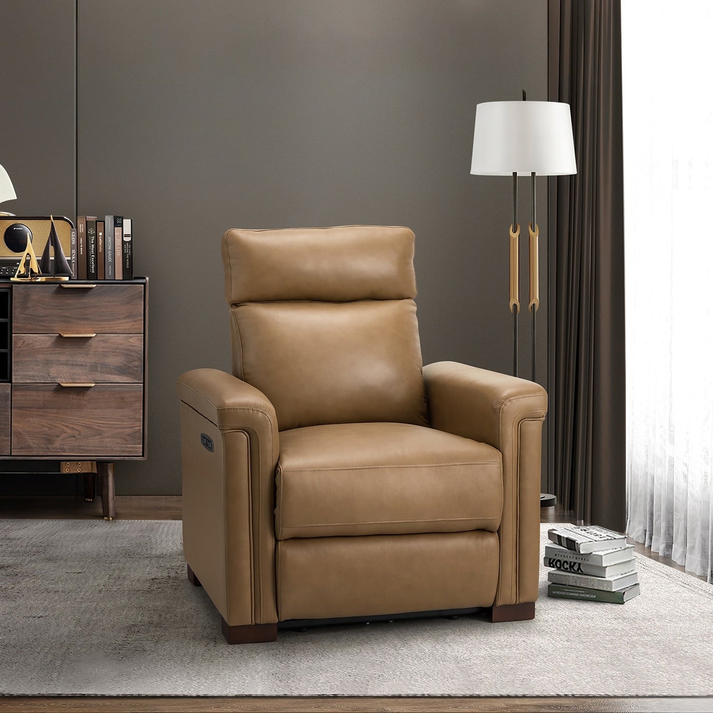 Fauteuil inclinable électrique classique contemporain Alicia 34,65 pouces de large en cuir véritable avec port USB