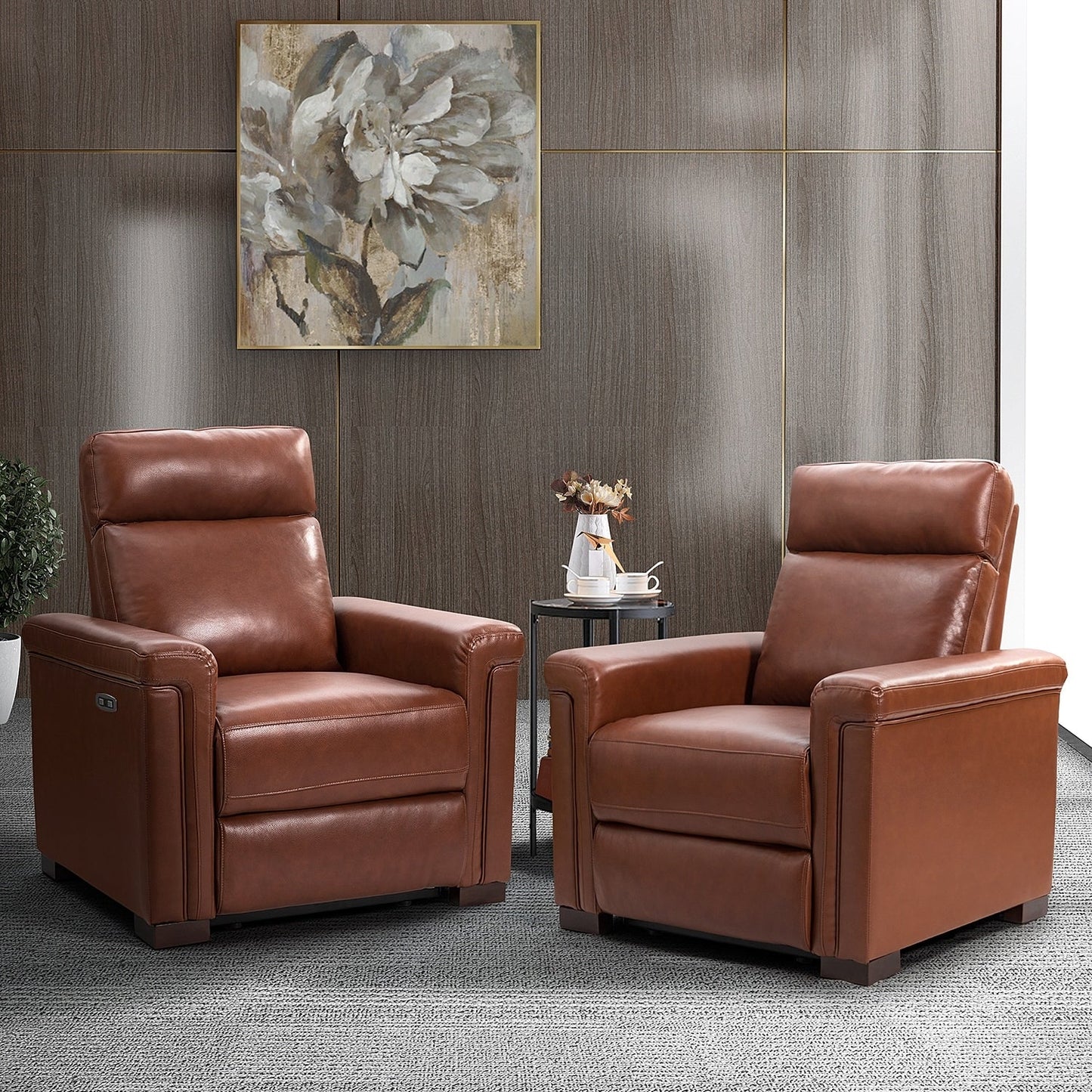 Fauteuil inclinable électrique classique contemporain Alicia 34,65 pouces en cuir véritable avec port USB (lot de 2)