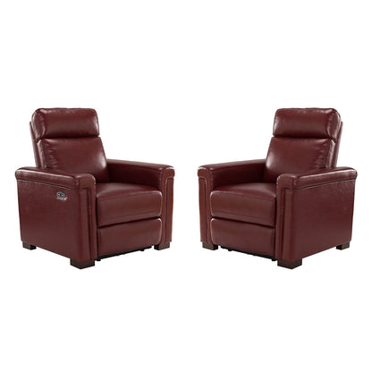 Fauteuil inclinable électrique classique contemporain Alicia 34,65 pouces en cuir véritable avec port USB (lot de 2)