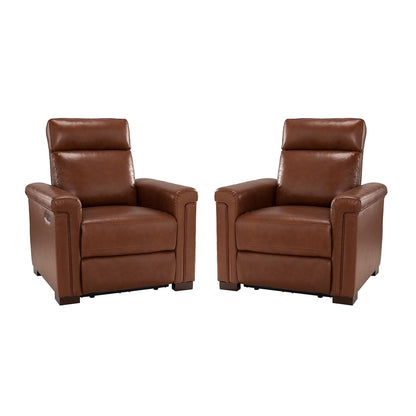 Fauteuil inclinable électrique classique contemporain Alicia 34,65 pouces en cuir véritable avec port USB (lot de 2)