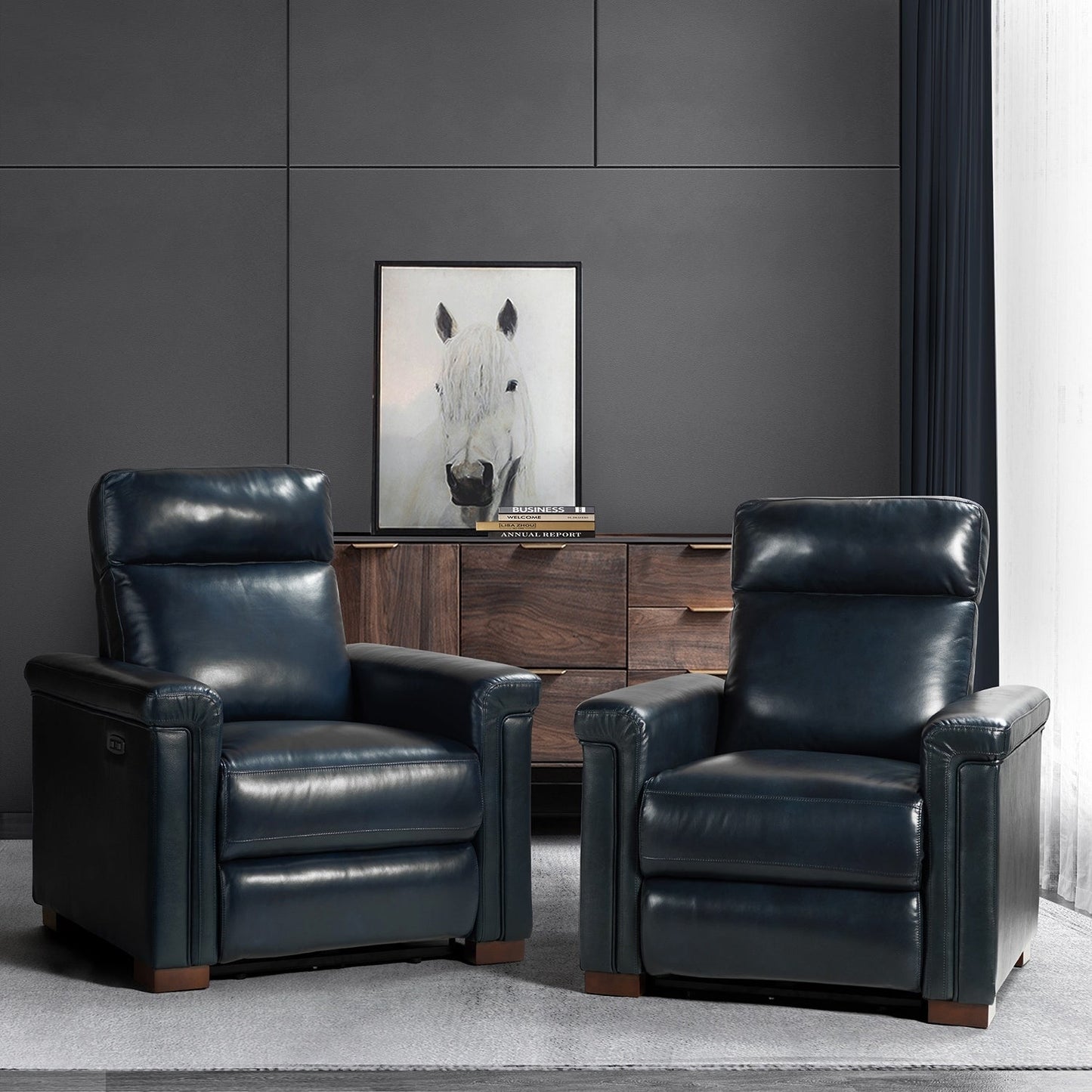 Fauteuil inclinable électrique classique contemporain Alicia 34,65 pouces en cuir véritable avec port USB (lot de 2)