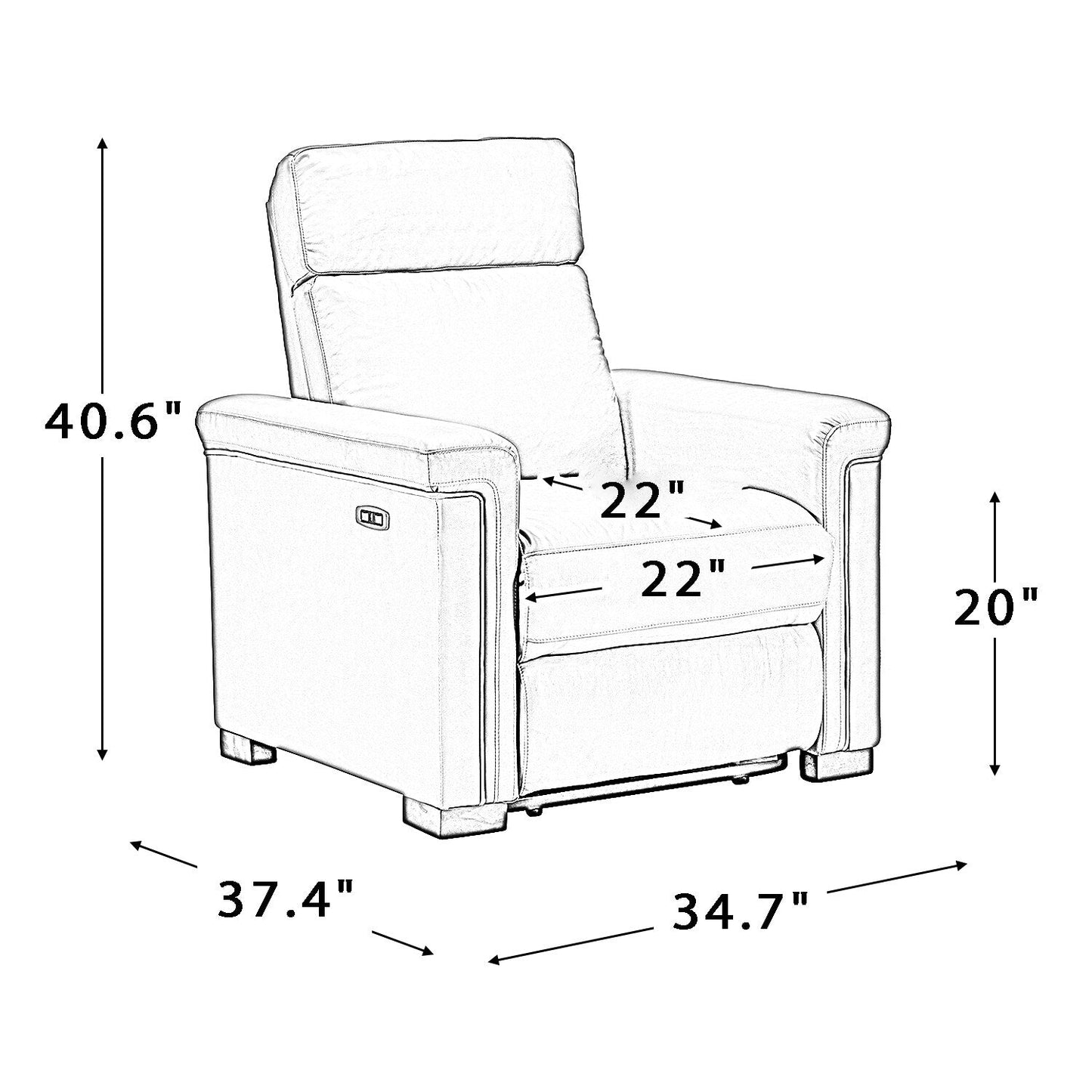 Fauteuil inclinable électrique classique contemporain Alicia 34,65 pouces en cuir véritable avec port USB (lot de 2)