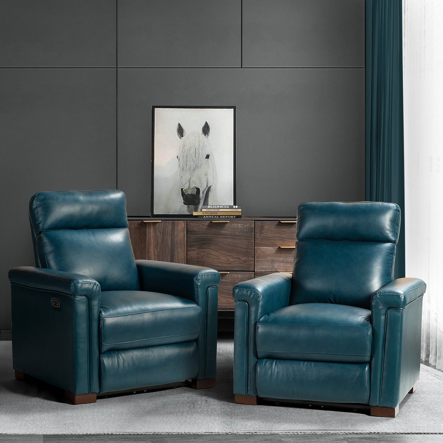 Fauteuil inclinable électrique classique contemporain Alicia 34,65 pouces en cuir véritable avec port USB (lot de 2)