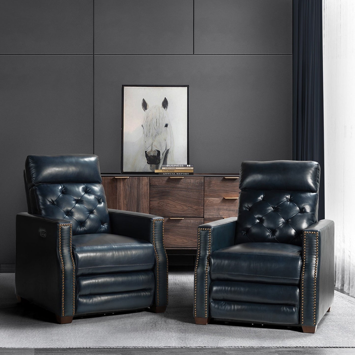 Fauteuil inclinable électrique Alina 31,50 pouces de large en cuir véritable avec port USB, lot de 2