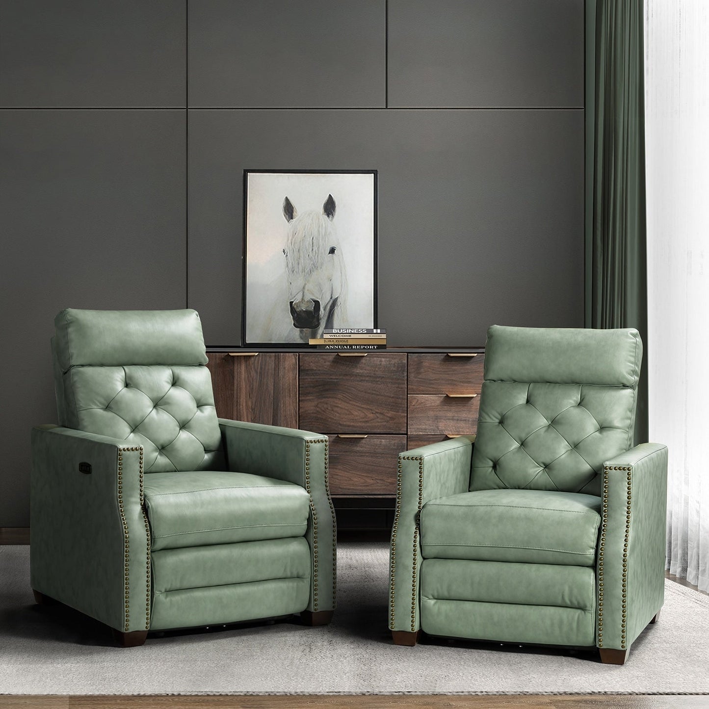 Fauteuil inclinable électrique Alina 31,50 pouces de large en cuir véritable avec port USB, lot de 2