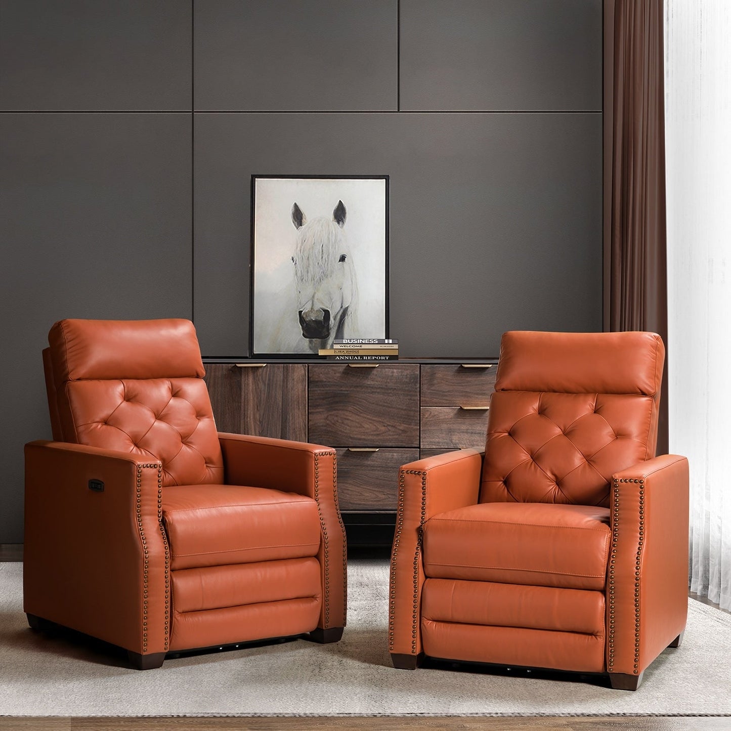 Fauteuil inclinable électrique Alina 31,50 pouces de large en cuir véritable avec port USB, lot de 2