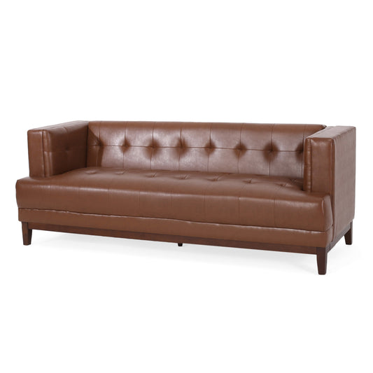 Canapé Alio, 81 pouces, accoudoirs smoking, capitonnage Chesterfield en similicuir marron