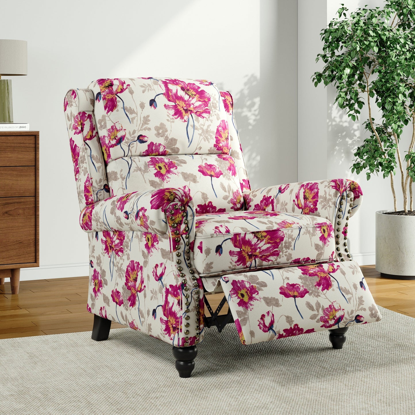 Fauteuil inclinable Alisa 35 po de largeur en cuir végétalien et lin