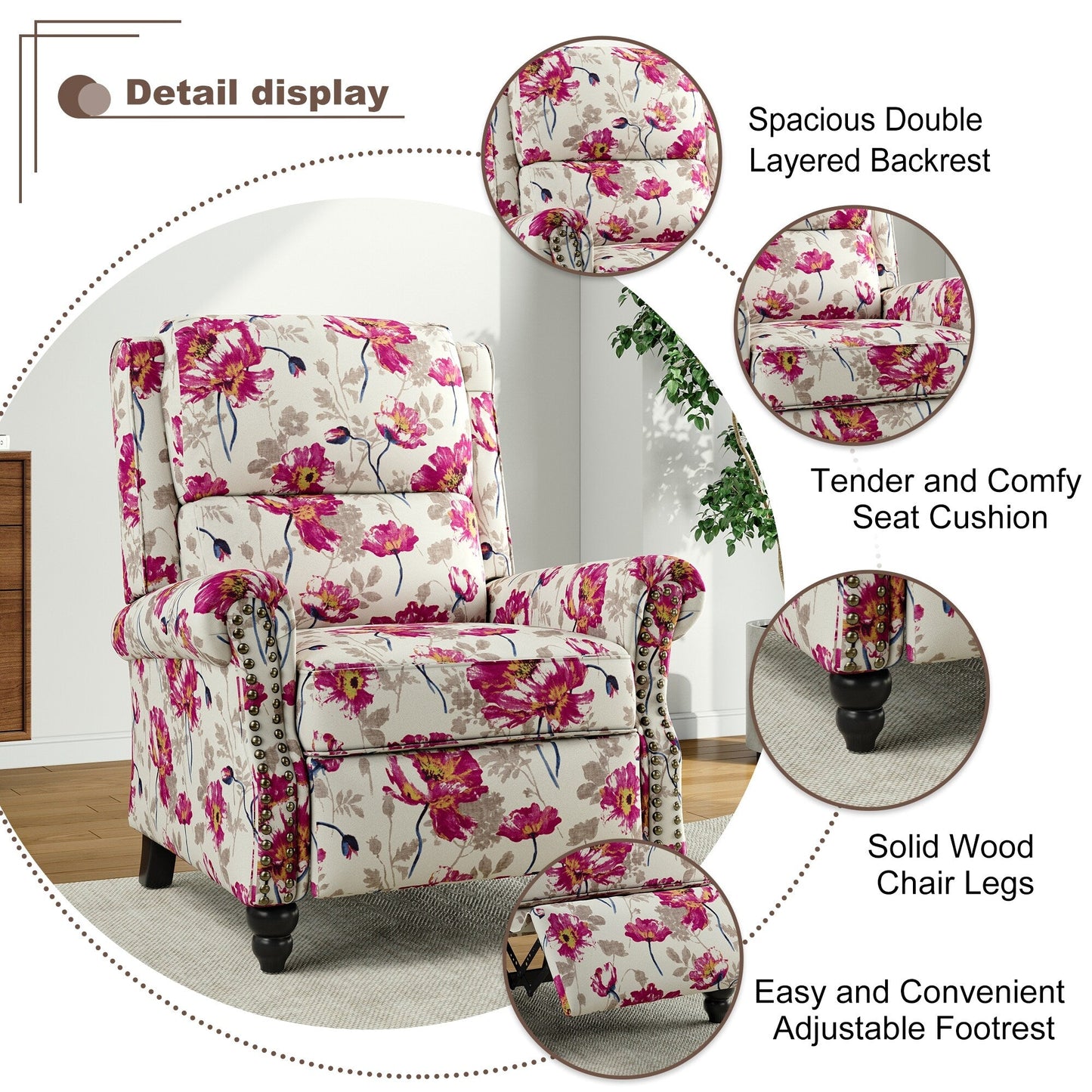 Fauteuil inclinable Alisa 35 po de largeur en cuir végétalien et lin