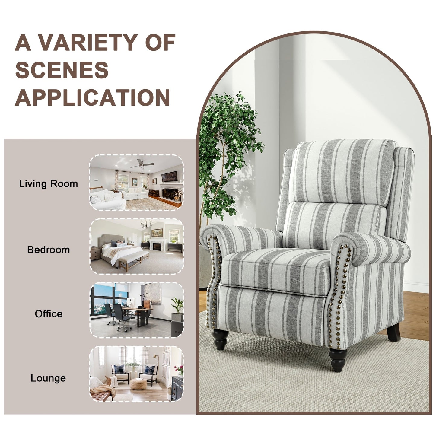 Fauteuil inclinable Alisa 35 po de largeur en cuir végétalien et lin