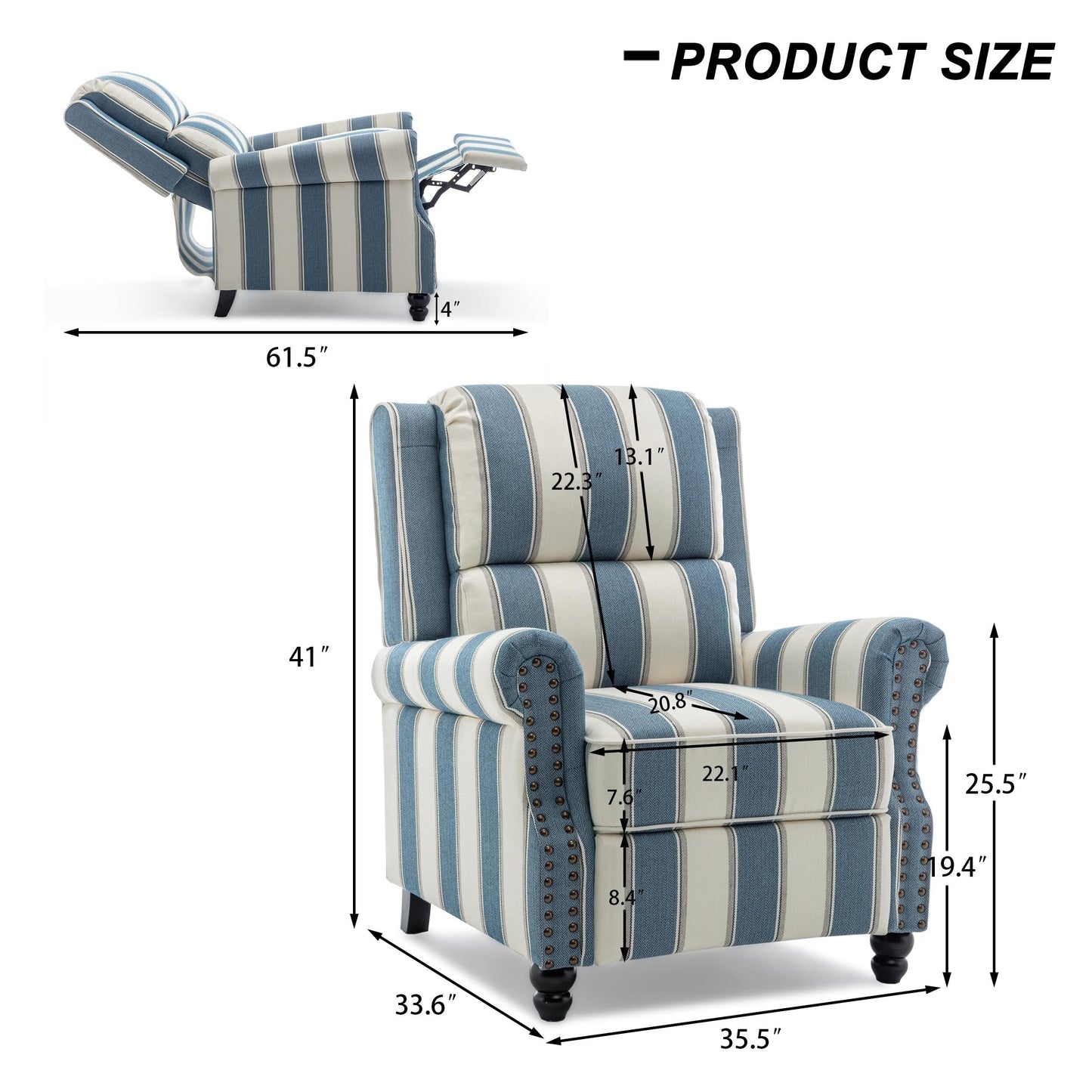 Fauteuil inclinable Alisa 35 po de largeur en cuir végétalien et lin