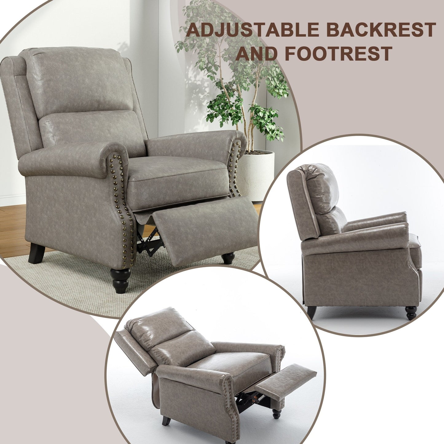 Fauteuil inclinable Alisa 35 po de largeur en cuir végétalien et lin