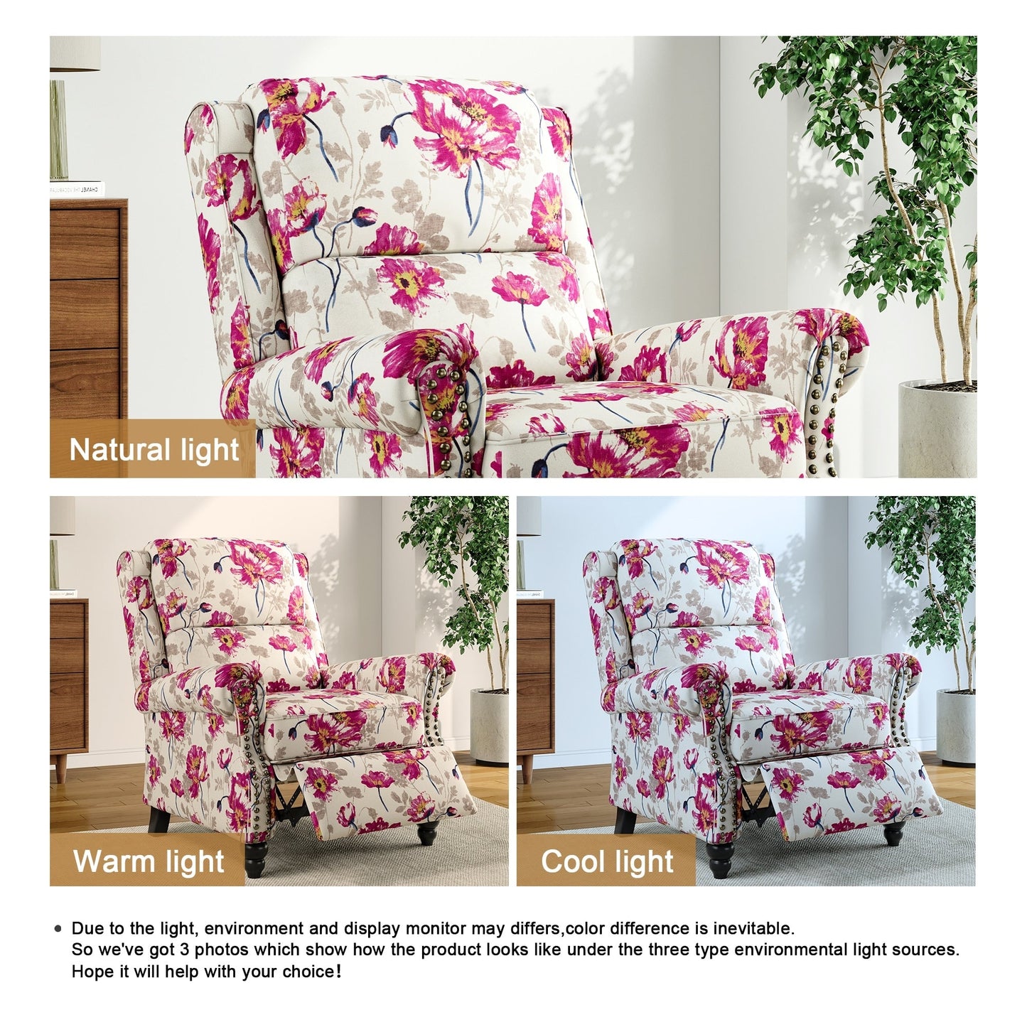 Fauteuil inclinable Alisa 35 po de largeur en cuir végétalien et lin