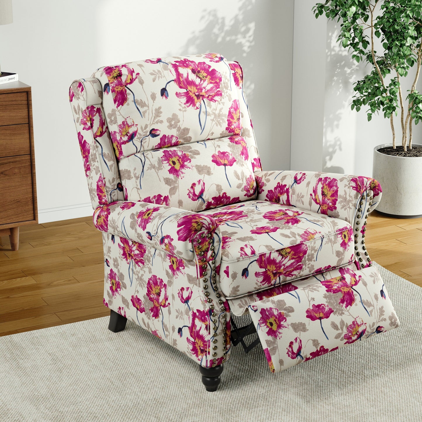 Fauteuil inclinable Alisa 35 po de largeur en cuir végétalien et lin