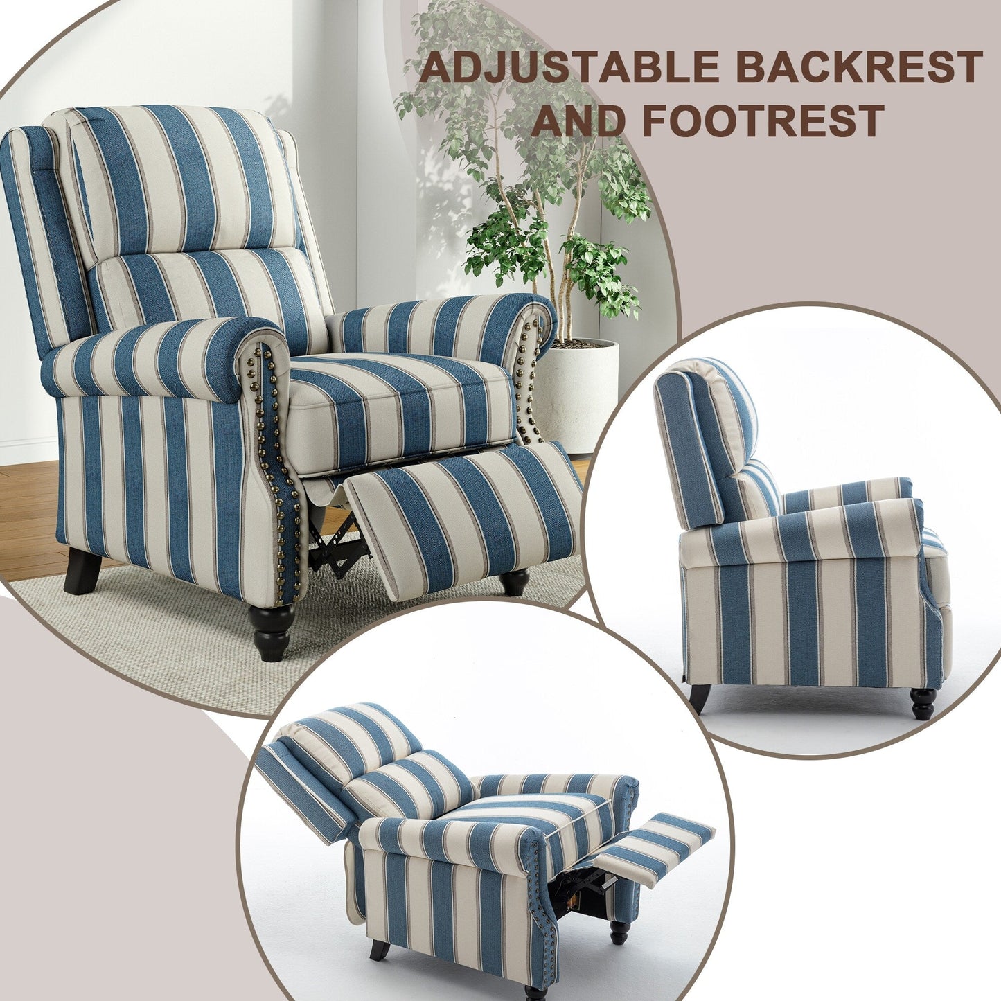 Fauteuil inclinable Alisa 35 po de largeur en cuir végétalien et lin