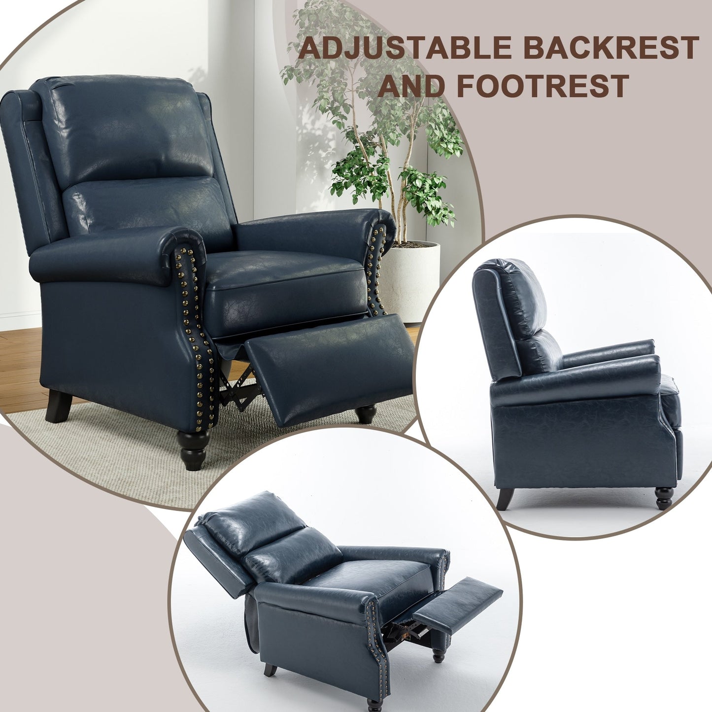 Fauteuil inclinable Alisa 35 po de largeur en cuir végétalien et lin