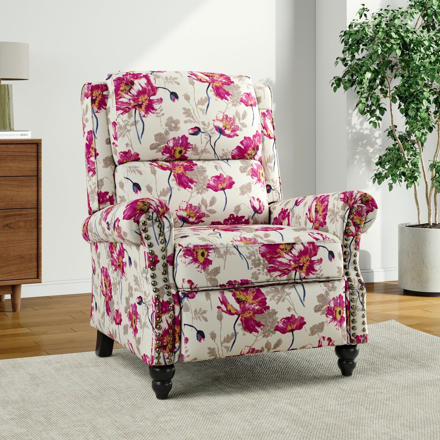 Fauteuil inclinable Alisa 35 po de largeur en cuir végétalien et lin