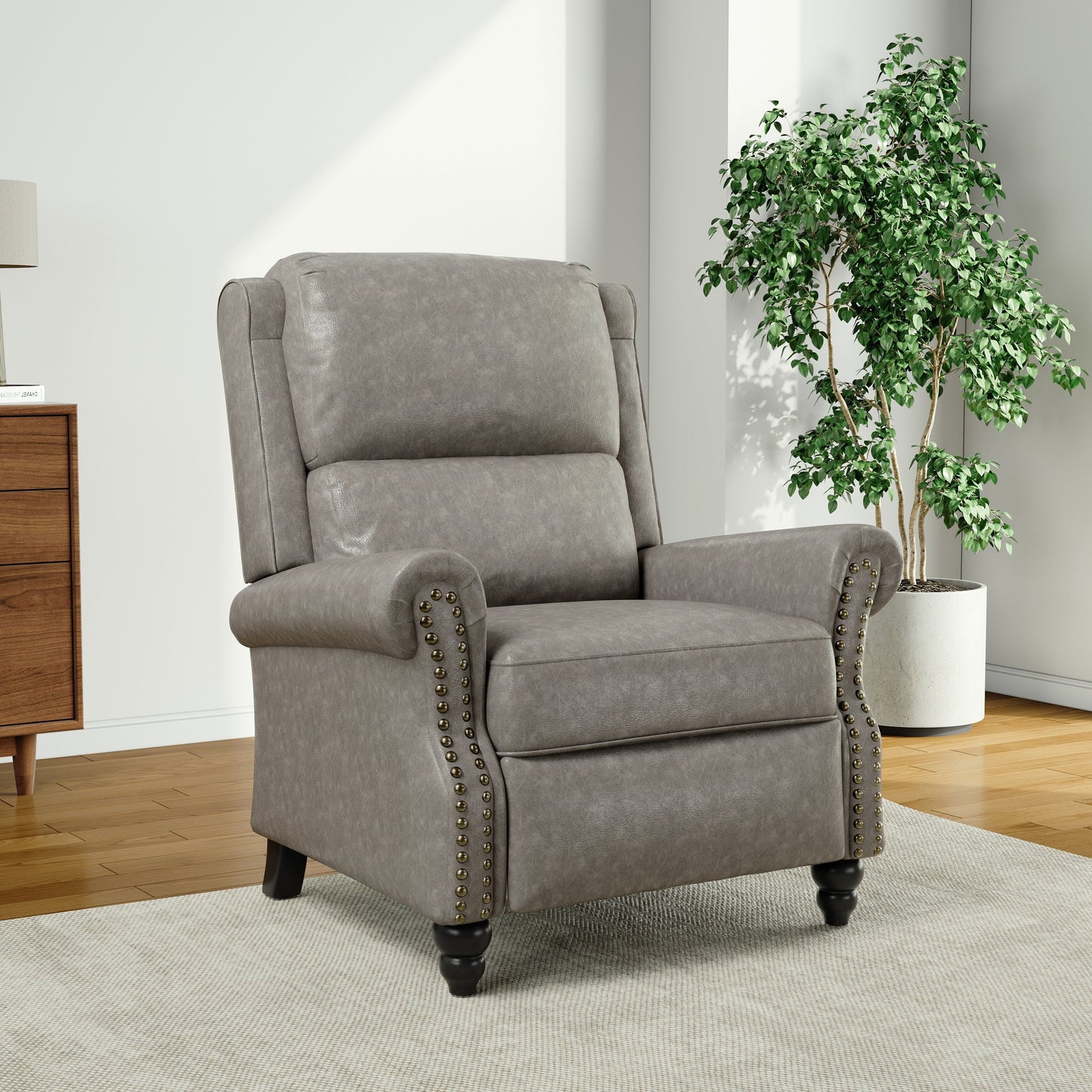Fauteuil inclinable Alisa 35 po de largeur en cuir végétalien et lin