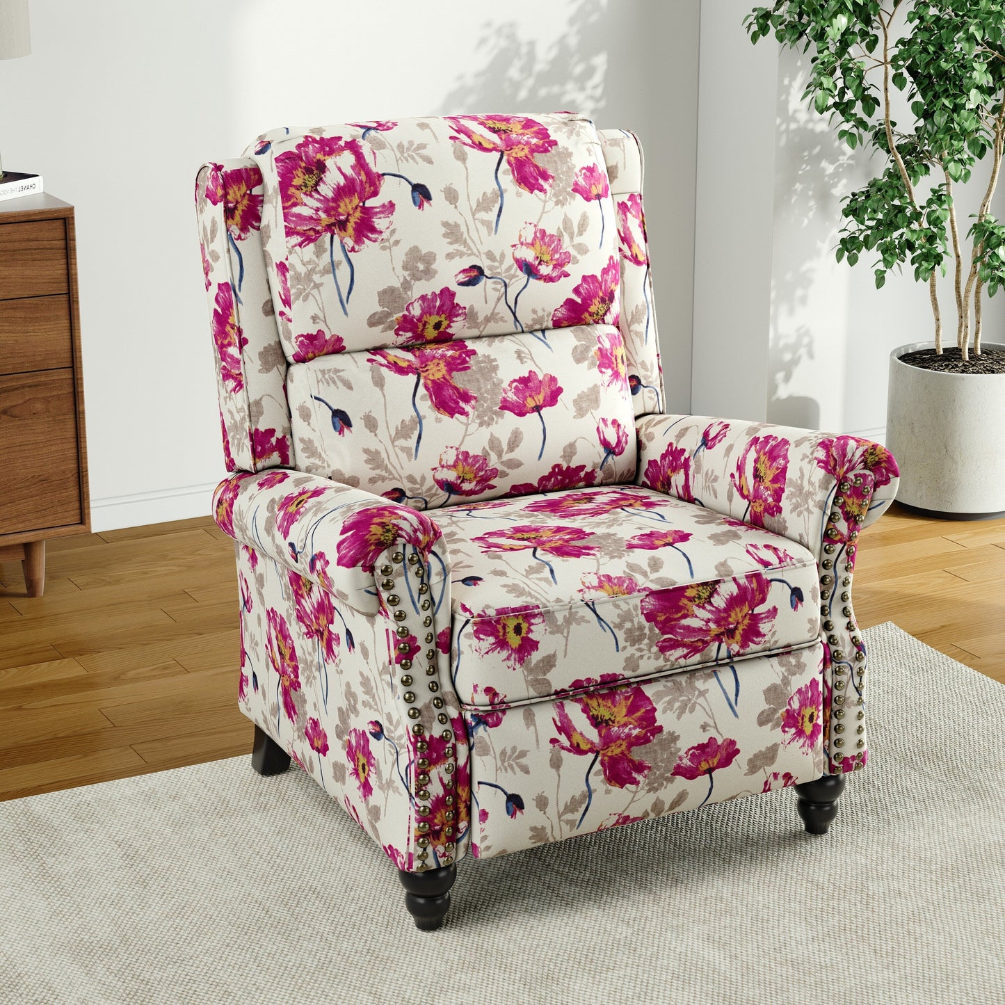 Fauteuil inclinable Alisa 35 po de largeur en cuir végétalien et lin