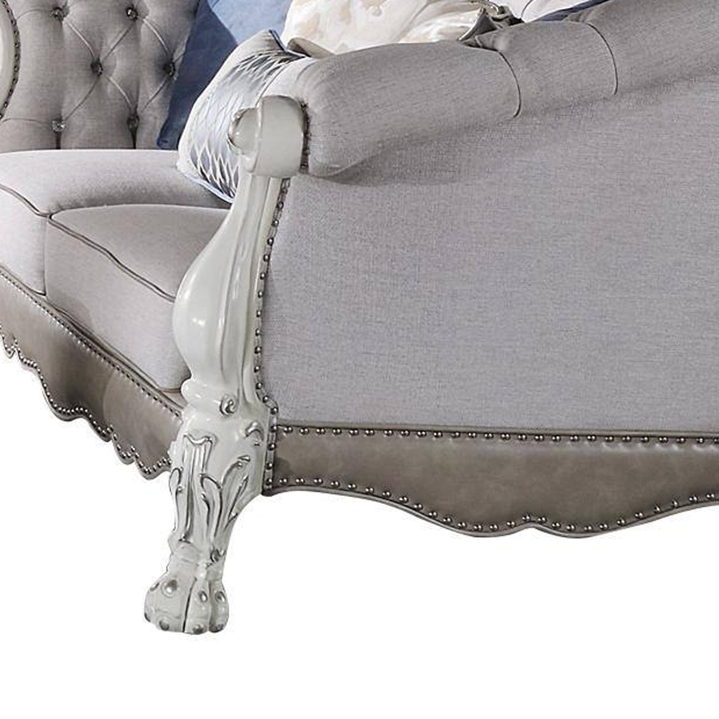 Canapé Ally, 7 coussins décoratifs, similicuir blanc os classique, 96 pouces