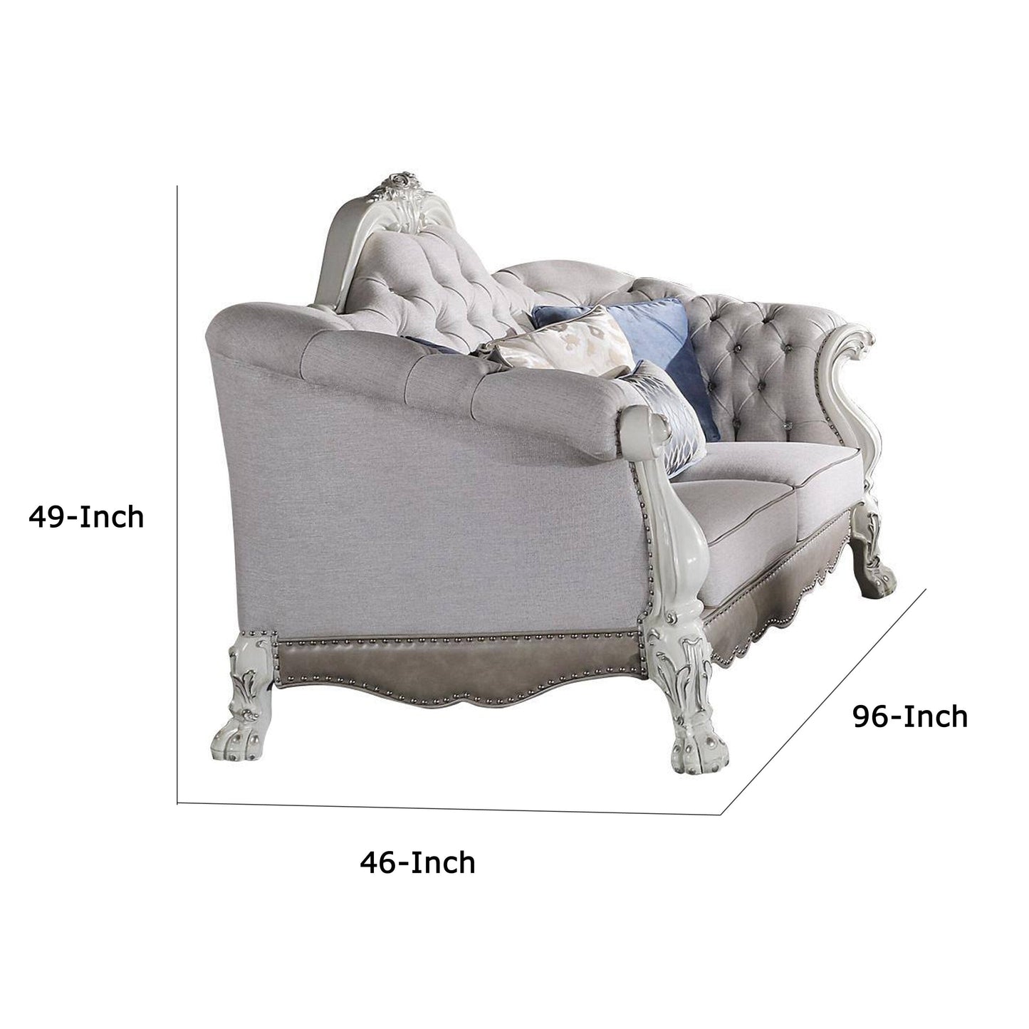Canapé Ally, 7 coussins décoratifs, similicuir blanc os classique, 96 pouces