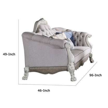 Canapé Ally, 7 coussins décoratifs, similicuir blanc os classique, 96 pouces