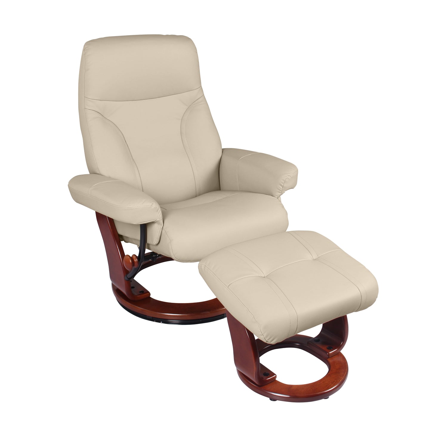 Fauteuil inclinable et ottoman en cuir véritable Almond