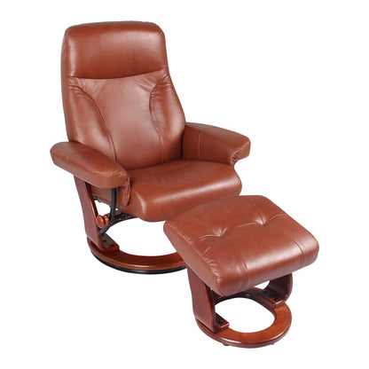 Fauteuil inclinable et ottoman en cuir véritable Almond