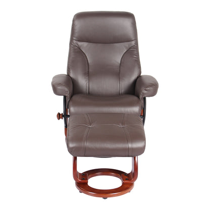Fauteuil inclinable et ottoman en cuir véritable Almond