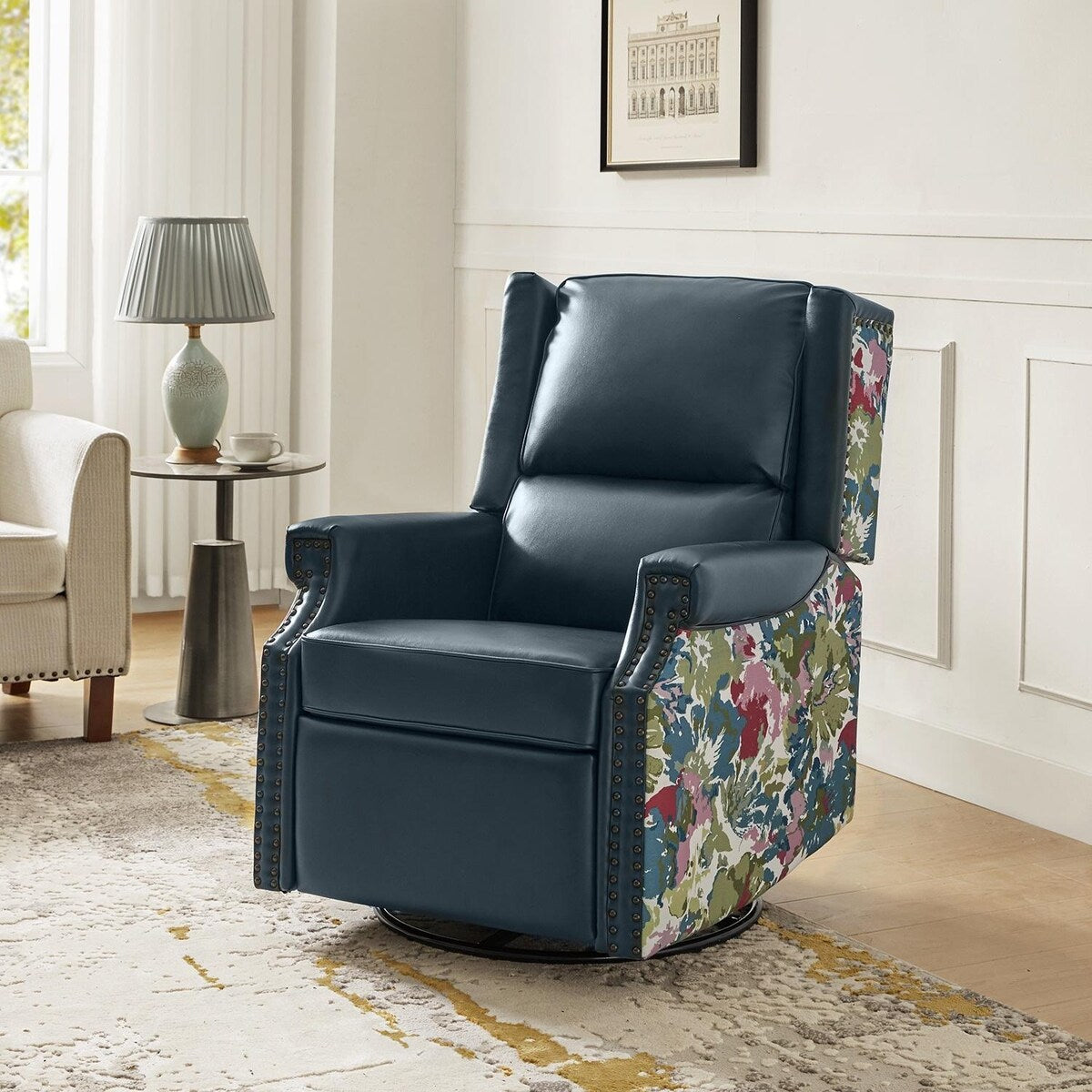 Fauteuil inclinable pivotant Amelia en similicuir avec coutures florales par HULALA HOME