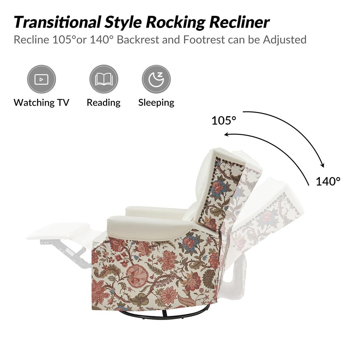 Fauteuil inclinable pivotant Amelia en similicuir avec coutures florales par HULALA HOME