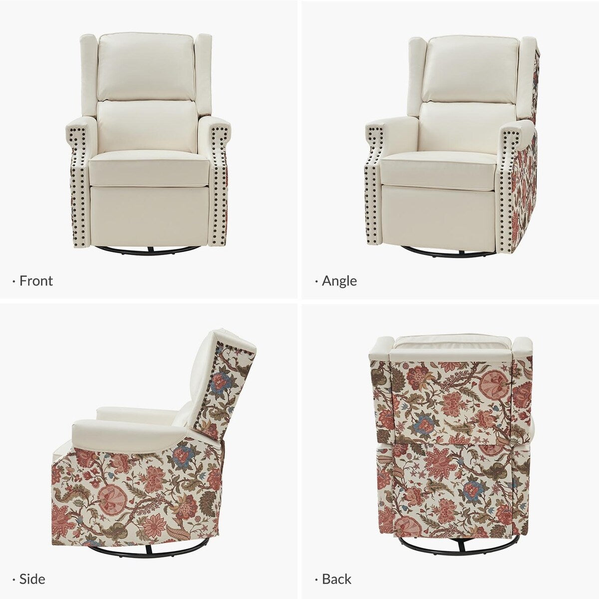 Fauteuil inclinable pivotant Amelia en similicuir avec coutures florales par HULALA HOME