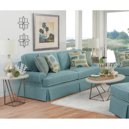Canapé American Furniture Classics modèle Coastal Aqua Series avec quatre coussins décoratifs
