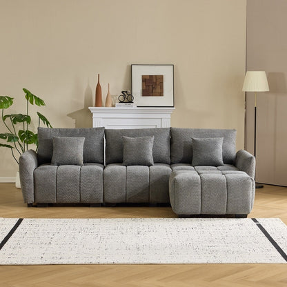Canapé capitonné américain avec pouf - 3 places, 1 pouf