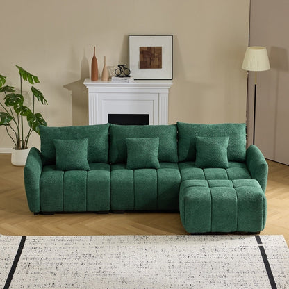 Canapé capitonné américain avec pouf - 3 places, 1 pouf