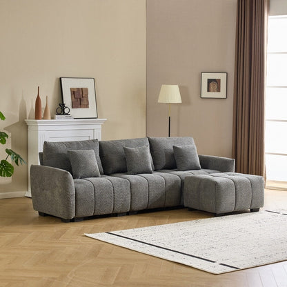 Canapé capitonné américain avec pouf - 3 places, 1 pouf