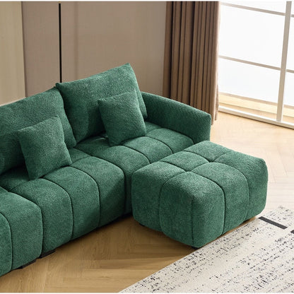 Canapé capitonné américain avec pouf - 3 places, 1 pouf