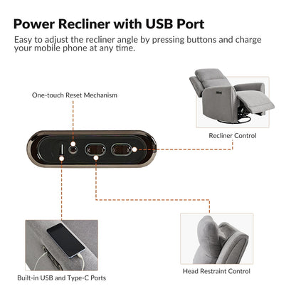 Fauteuil inclinable électrique pivotant et à bascule contemporain Amin avec appui-tête par HULALA HOME