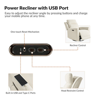 Fauteuil inclinable électrique pivotant et à bascule contemporain Amin avec appui-tête par HULALA HOME