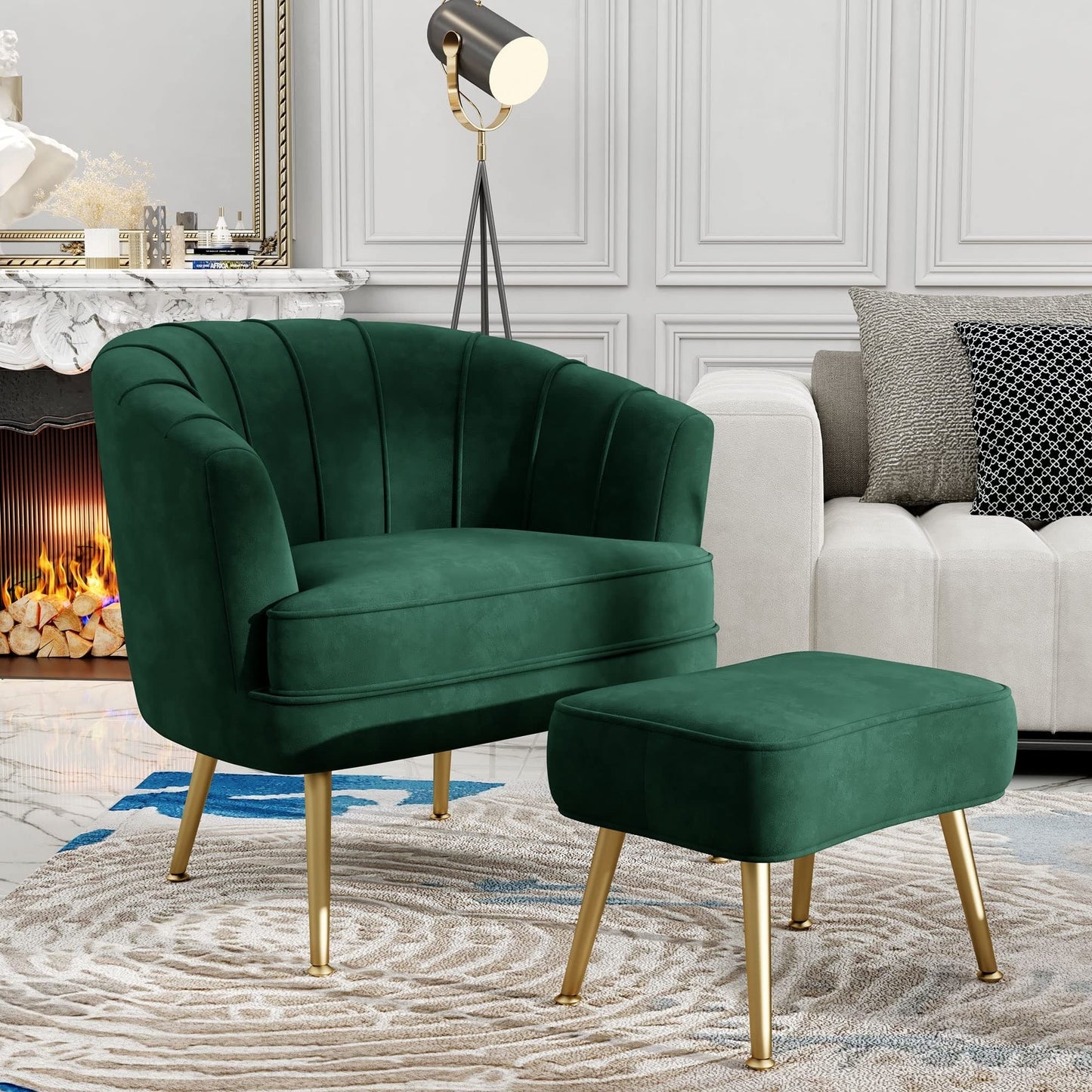 Fauteuil d'appoint Andeworld avec pouf, fauteuil d'appoint simple moderne rembourré, fauteuil de salon club confortable en forme de tonneau
