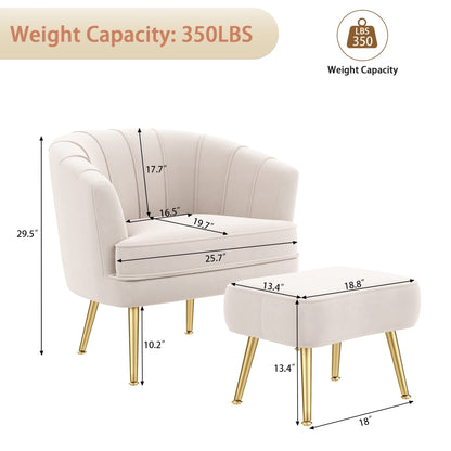 Fauteuil d'appoint Andeworld avec pouf, fauteuil d'appoint simple moderne rembourré, fauteuil de salon club confortable en forme de tonneau