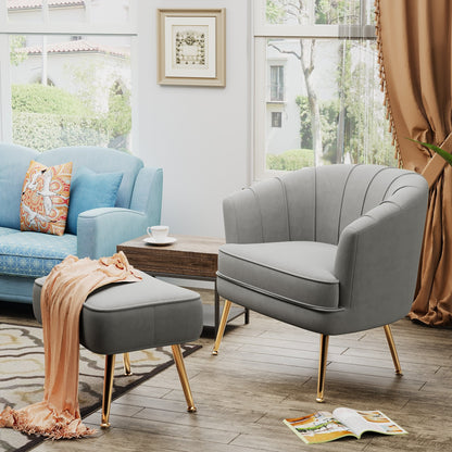 Fauteuil d'appoint Andeworld avec pouf, fauteuil d'appoint simple moderne rembourré, fauteuil de salon club confortable en forme de tonneau