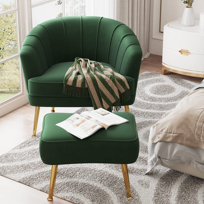 Fauteuil d'appoint Andeworld avec pouf, fauteuil d'appoint simple moderne rembourré, fauteuil de salon club confortable en forme de tonneau