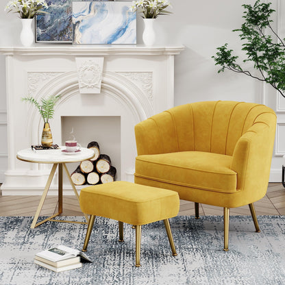 Fauteuil d'appoint Andeworld avec pouf, fauteuil d'appoint simple moderne rembourré, fauteuil de salon club confortable en forme de tonneau