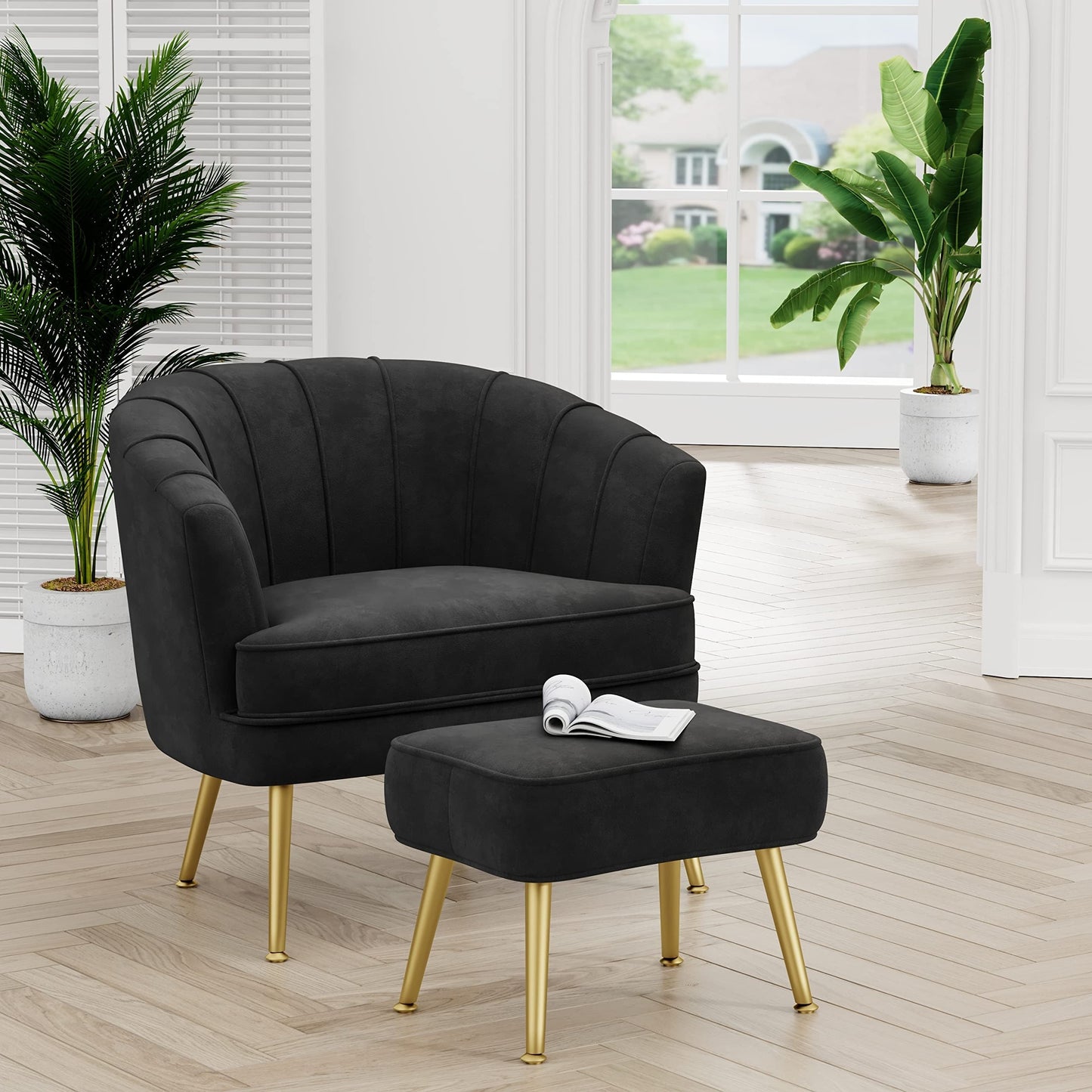 Fauteuil d'appoint Andeworld avec pouf, fauteuil d'appoint simple moderne rembourré, fauteuil de salon club confortable en forme de tonneau