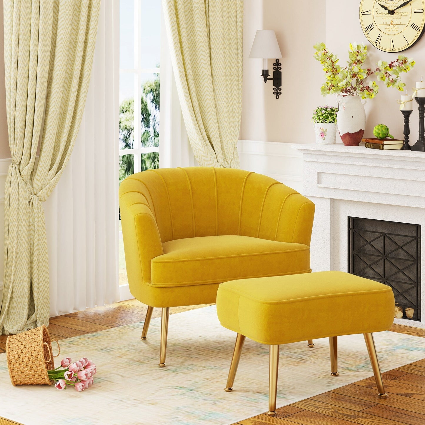 Fauteuil d'appoint Andeworld avec pouf, fauteuil d'appoint simple moderne rembourré, fauteuil de salon club confortable en forme de tonneau