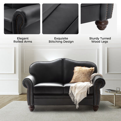 Canapé transitionnel Angel en cuir véritable avec dossier capitonné par HULALA HOME