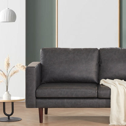 Canapés causeuse en similicuir noir antique du milieu du siècle moderne 65 avec cadre en bois massif et coussin rembourré pour le salon